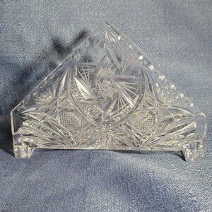 Crystal Napkin Letter Holder Clear Cut Glass Triangle Footed Vintage